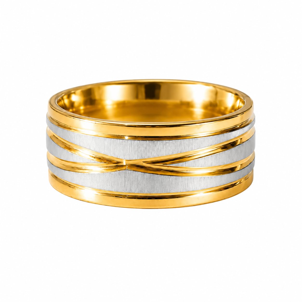 classic two tone ring for men golden and silver finish with modern layered design