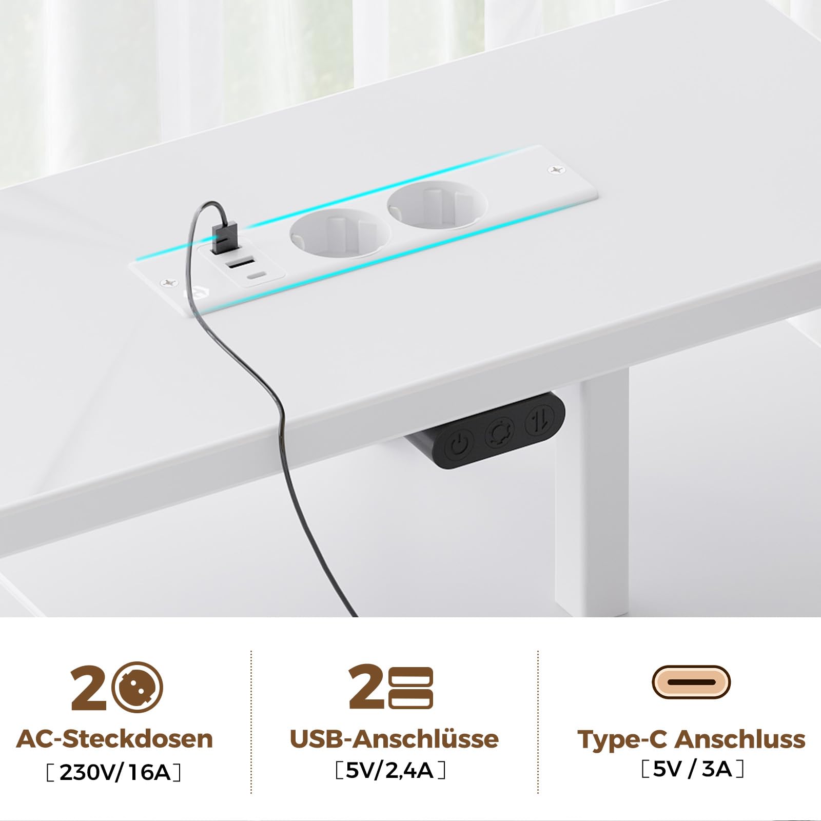 Seventable Computertisch L Form mit 4 Schubladen & Ablageflächen, Gaming Tisch mit LED & Steckdosen, Gaming Schreibtisch mit Monitorständer für Homeoffice, Schlafzimmer, Wohnzimmer (Weiß, 140 cm)