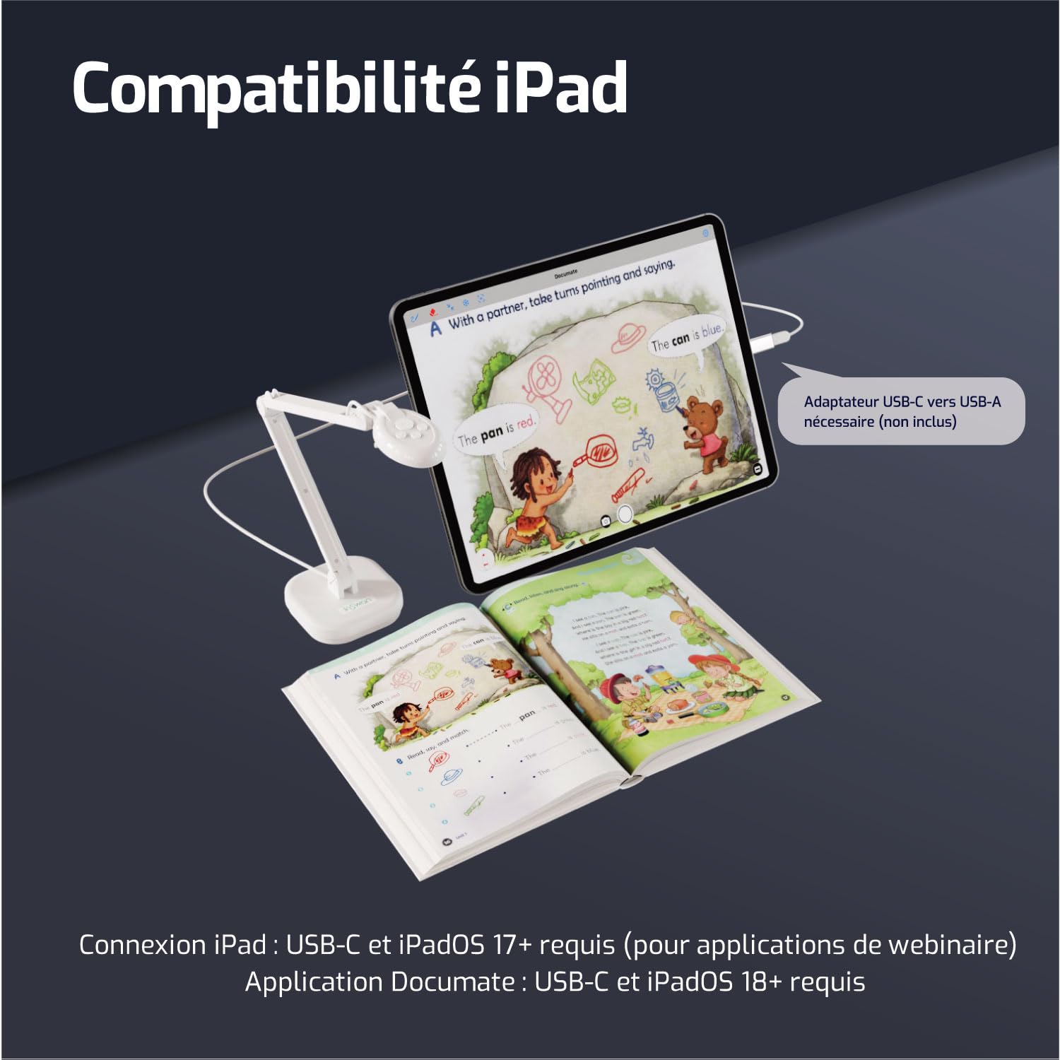 INSWAN INS-2 13MP Visualiseur de Documents USB 4K Ultra HD Autofocus Double Mode Capture A3 pour Enseignants