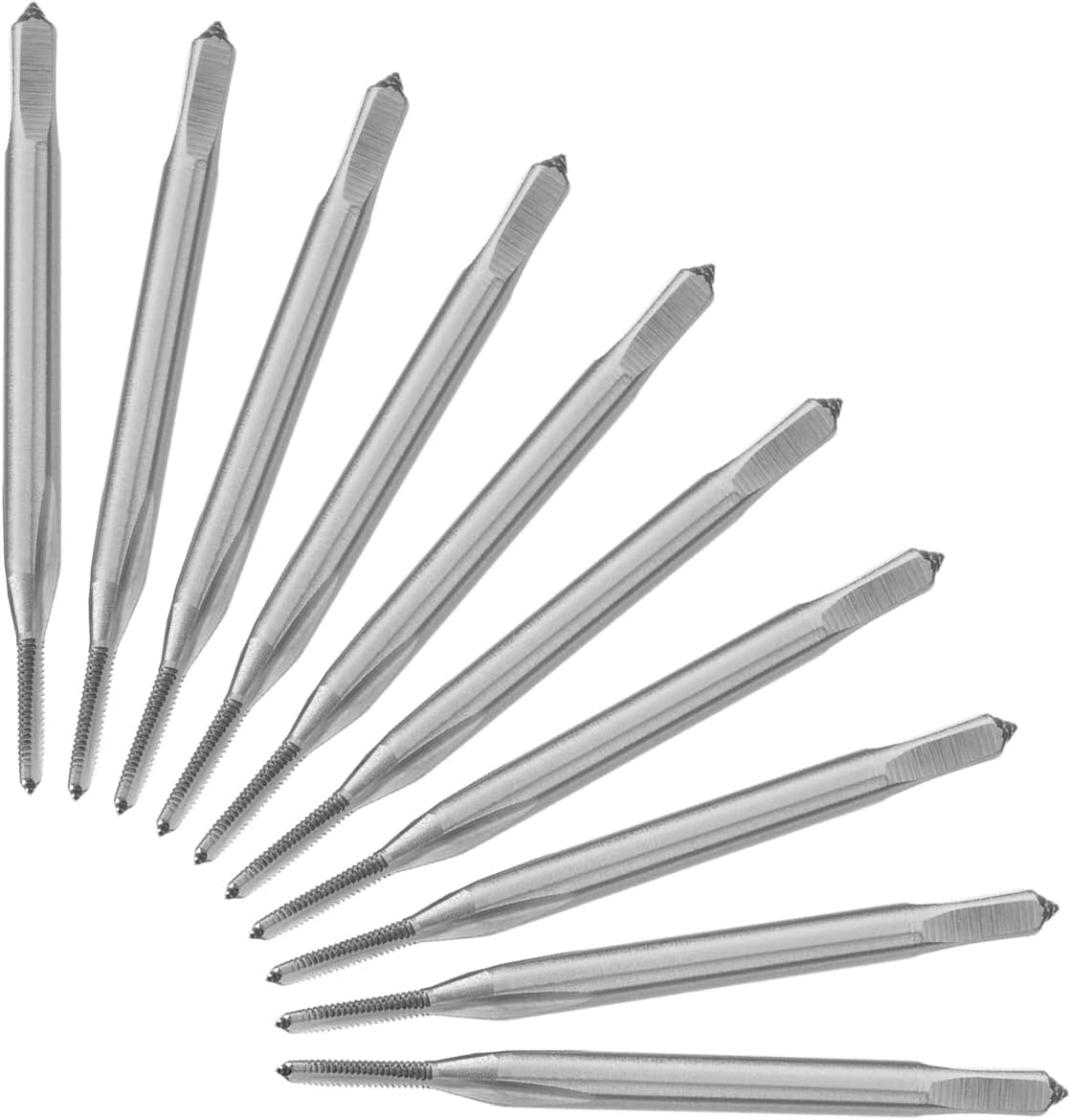 Auniwaig 10Pcs M1.2 x 0.25mm Pitch Metric Machine Taps, Uncoated HSS, H2 Right Hand Thread Plug Straight Flutes Thread Tapping DIY Tool