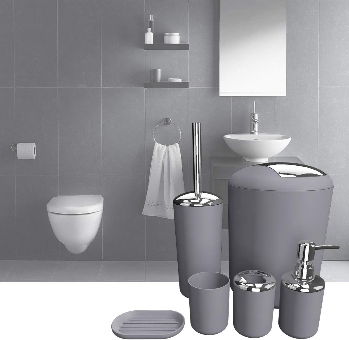 Buy Tekitsfun Grey Bathroom Accessories Set