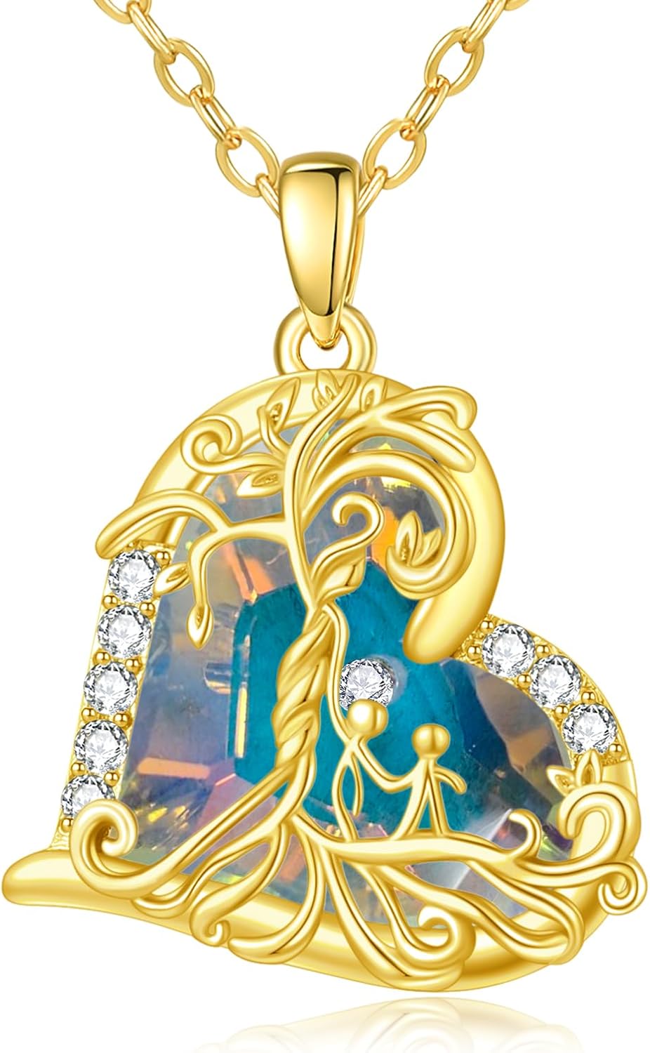 14K Gold ValentinesTree Of Life Necklace Gifts for Women,Mother and 2 Pendant Stone Family Tree Necklaces,Valentines Anniversary Birthday Gifts for Her Wife Mom Grandma Daughter