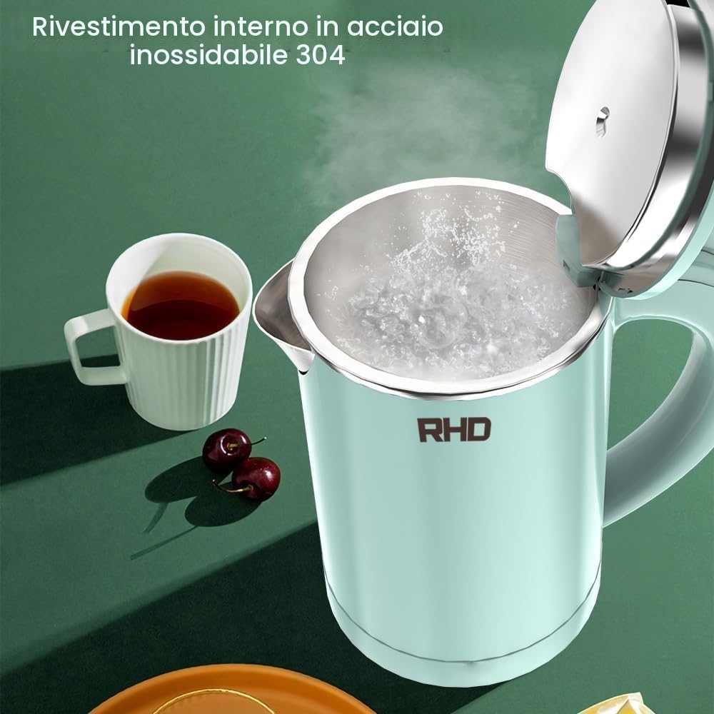Bollitori elettrici portatili da 0,5 l, bollitore da viaggio in acciaio inox, protezione contro l'ebollizione e spegnimento automatico, perfetto per cucinare in viaggio, caffè, tè, uova (verde)