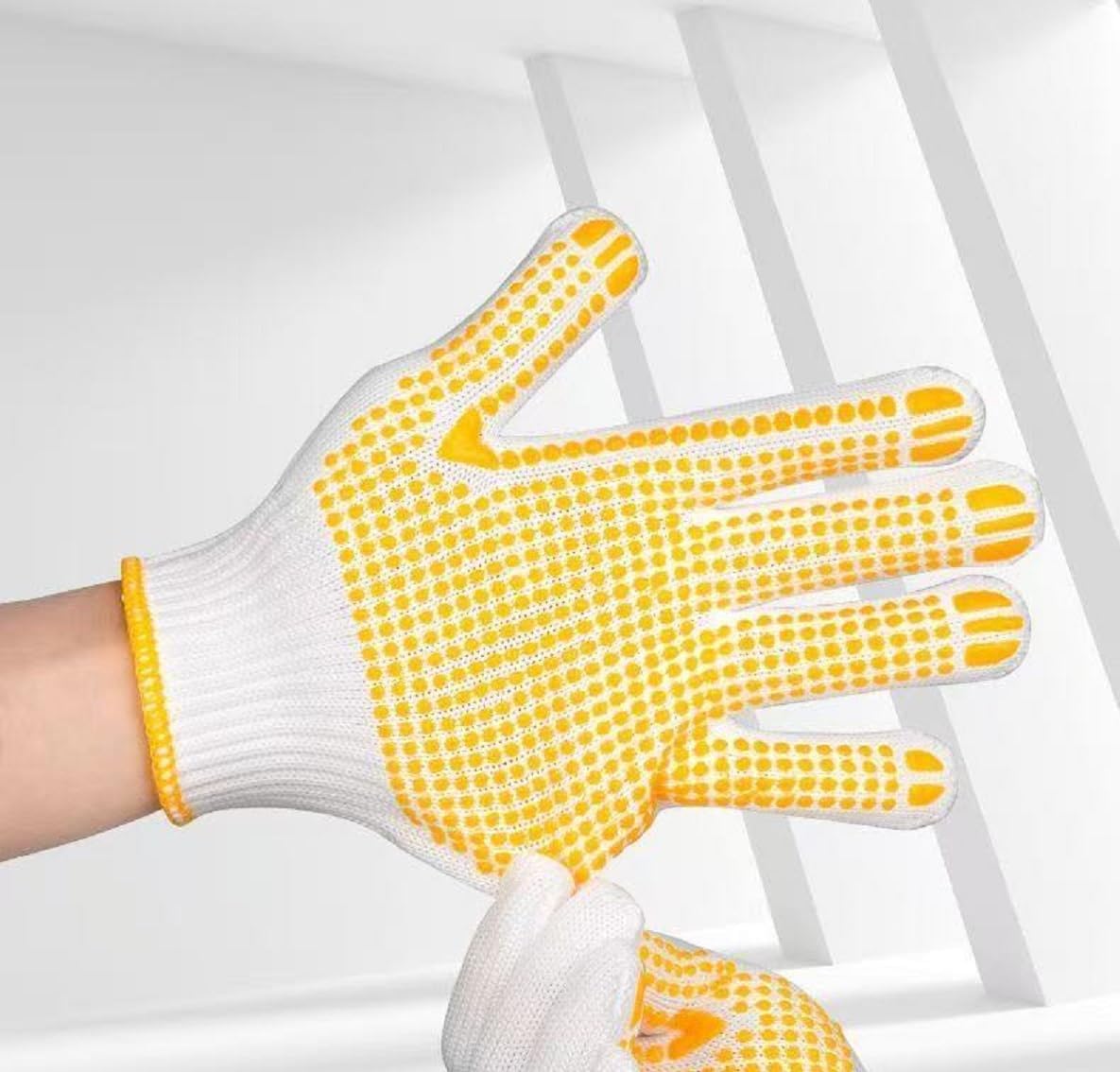 Safety Work Gloves with Anti-slip Dots 12 Pairs White Polyester Knitted Gloves for Garage Warehouse Industrial Gardening - Image 3