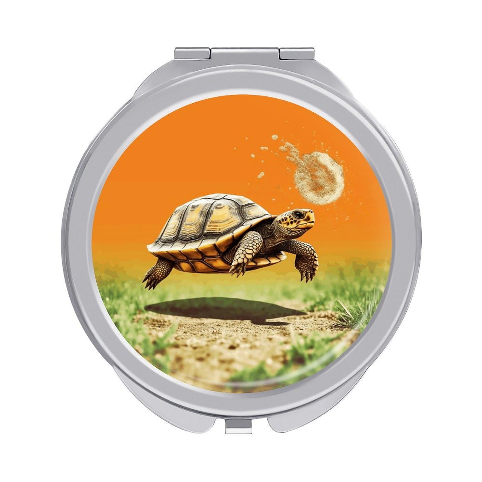 JTREHY Tortoise Turtle Jumping Makeup Mirror Silver Mirror Surface Folding Makeups Mirrors Lightweight Durable Looking Glass for Suitable Traveling Handbag and Purses