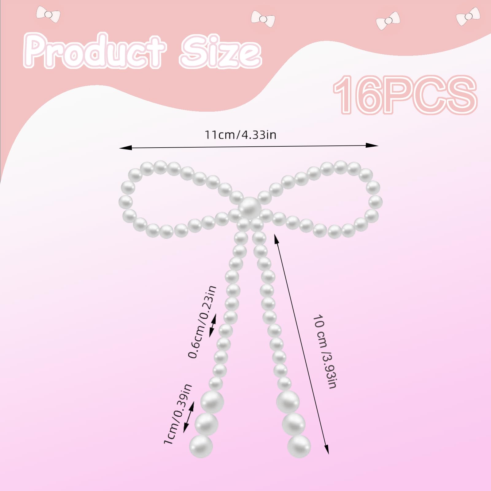 16 Pcs Pearl Bow Cake Toppers, White Pearl Beaded Bowknot Bows Cake Toppers for Birthday Wedding Bridal Baby Shower Flower Wrapping Cake Decorations (4.3 x 3.9inch)