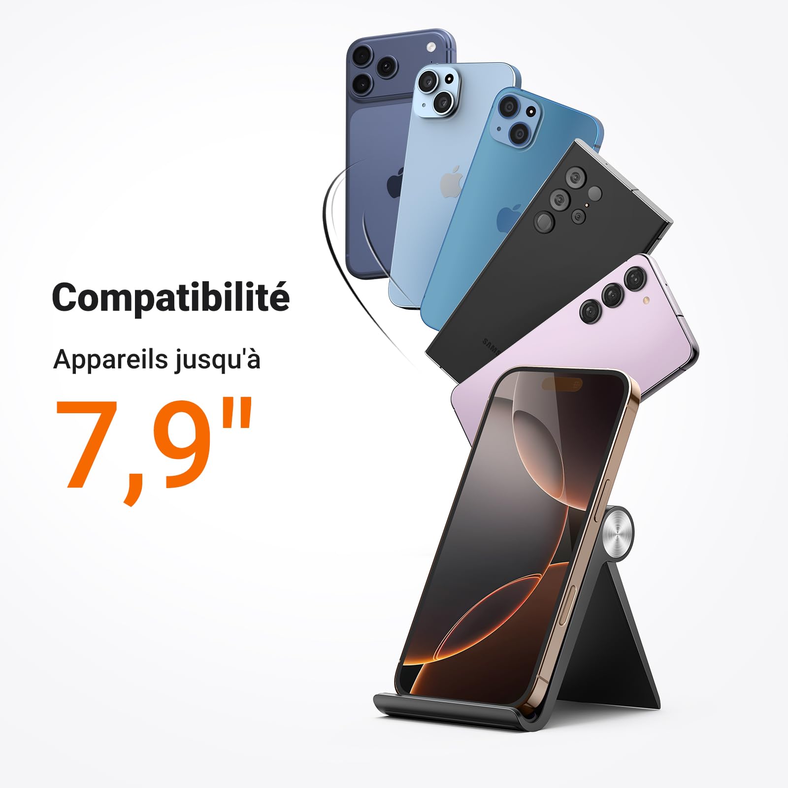 UGREEN Support Téléphone Bureau Réglable Pose Smartphone Pliable Compatible avec iPhone 17 Pro Max Air 16 15 14 13 12 Galaxy S25 Ultra S24 S23 S22 Pixel 10 9a 8a 7a Redmi Note (Noir)