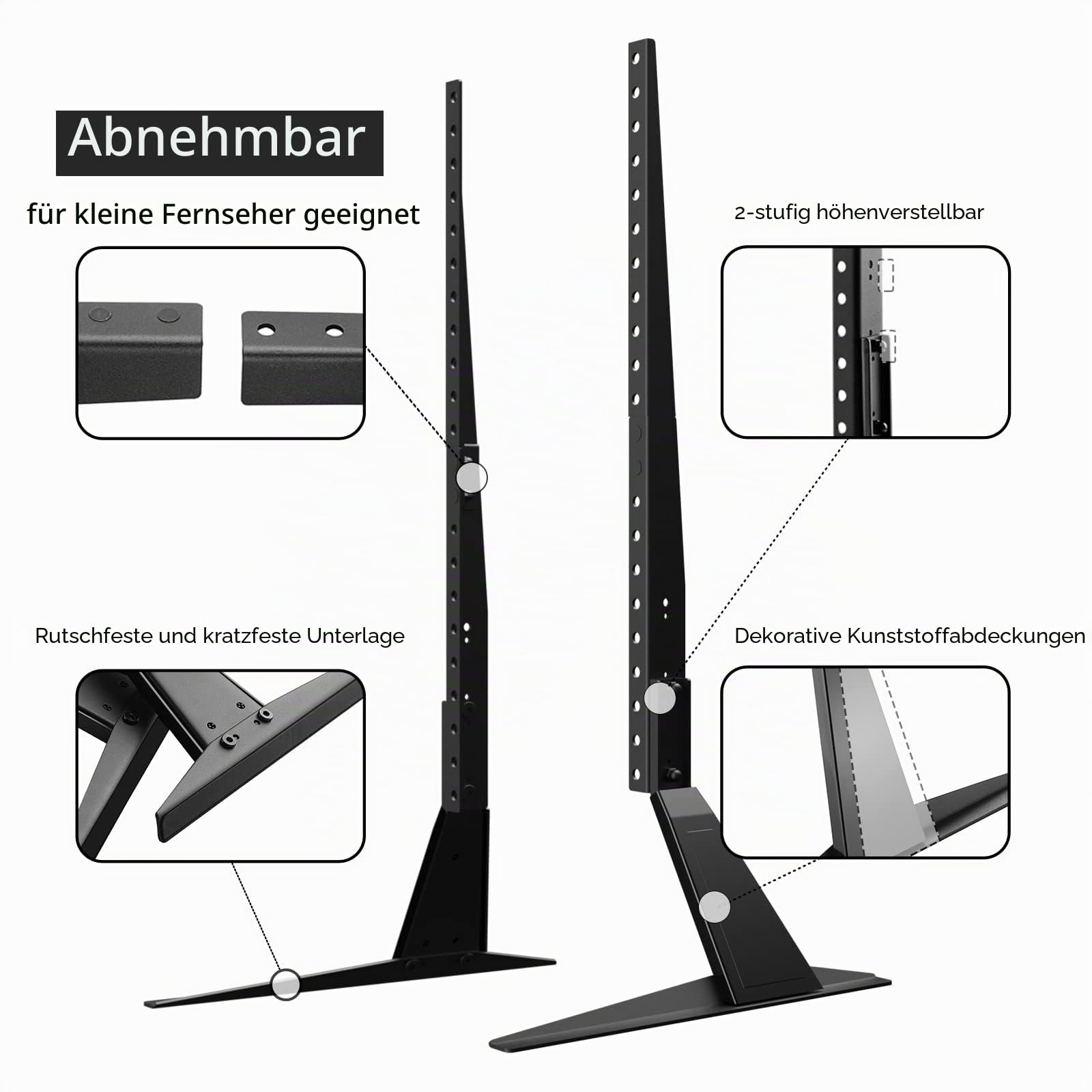 suptek Universal TV Standfüße TV Beine Höhenverstellbarer TV Ständer für 22-65 Zoll TV LCD LED Flach&Curved, Standfuß Fernseher TV Füße VESA 75X75mm bis 800x400mm bis zu 50kg ML1760
