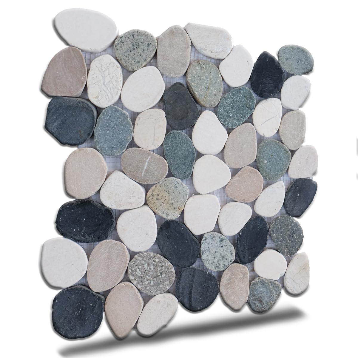 PEBBLETILE.CO Ibiza Sliced Pebble Mosaic, Tumbled Stone Backsplash Tiles for Kitchen Walls, Shower and Bathroom Floors, and Outdoor Areas (12" X 12")