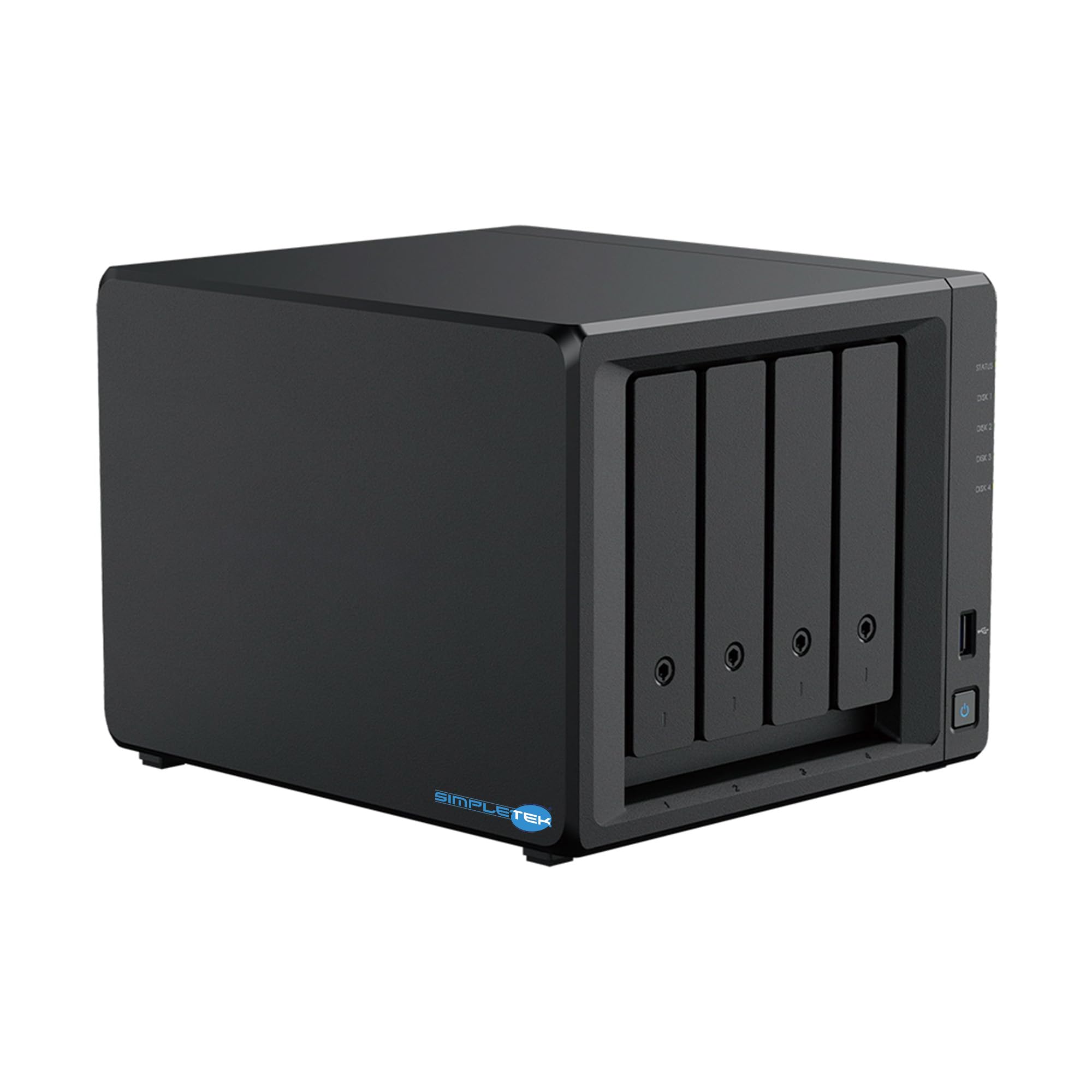 SIMPLETEK - Server NAS 4 Vani 4x120GB HDD 2GB RAM 2.5GbE (Ricondizionato) | Server NAS di archiviazione a 4 vani con 4 HDD da 120GB inclusi, 2GB RAM, LAN 2.5 GbE e slot NVMe per uso casa e ufficio.