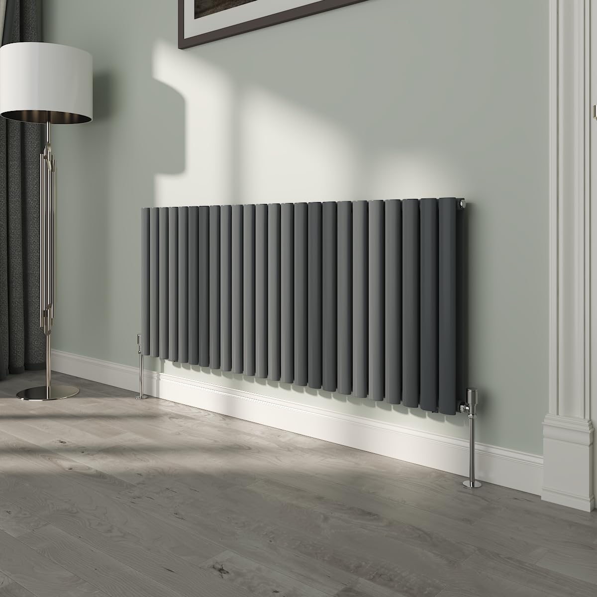 NRG 600x1416mm Oval Column Designer Radiator Double Panel Anthracite Bathroom Central Heating — image 1