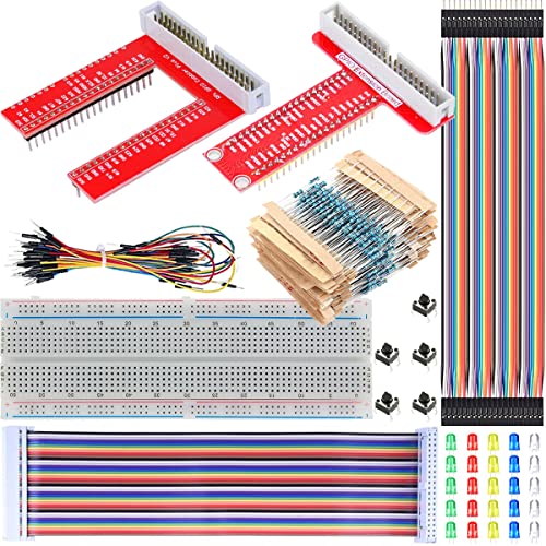 DAOKAI GPIO - Kit de placa de expansión para Raspberry Pi 3 4 3B+ 3B 2B B+ A+ Zero w, placa adaptadora GPIO tipo T/U + placa de pruebas + cable de cinta arcoíris + resistencias