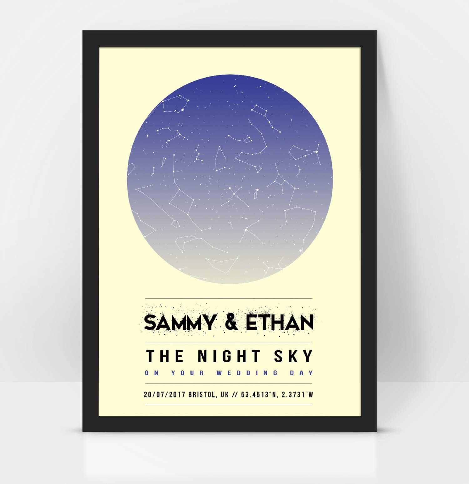 Forefrontdesigns Black Personalised On Our Wedding Day Star Map Chart Astronomical Poster Print Framed/Unframed