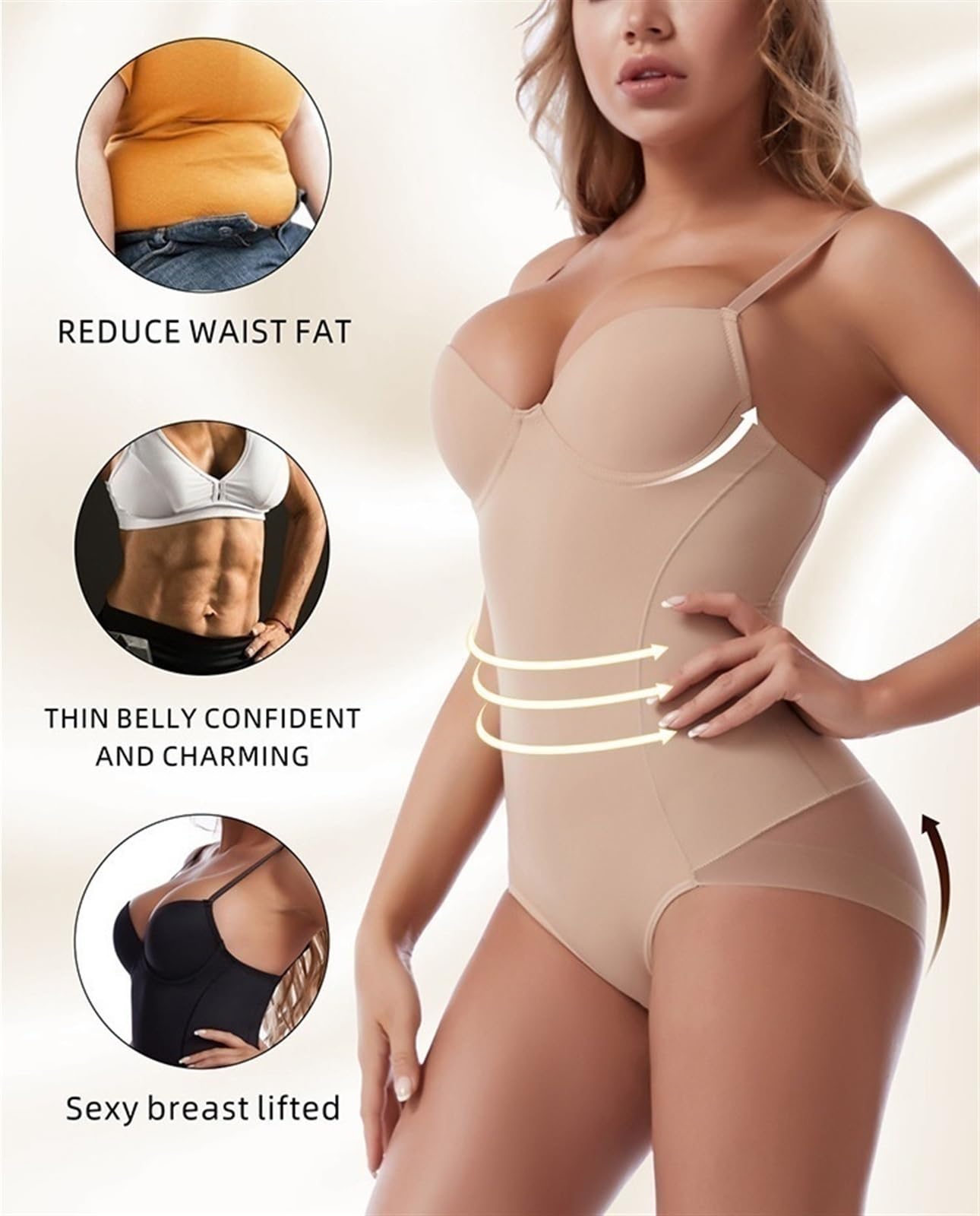 MOCHAMIK Body dla kobiet Bielizna modelująca brzuch Bezszwowe stringi Body V Neck Topy modelują bez pleców
