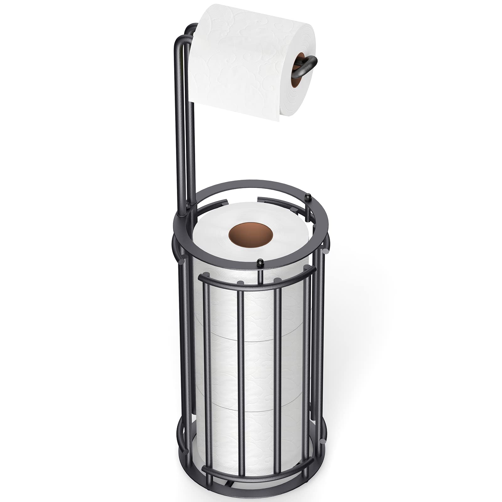 Meangood Supporto porta carta igienica e dispenser per rotoli di carta igienica per 4 rotoli mega, supporto per rotolo di carta igienica autoportante da bagno, rimovibile (nero)