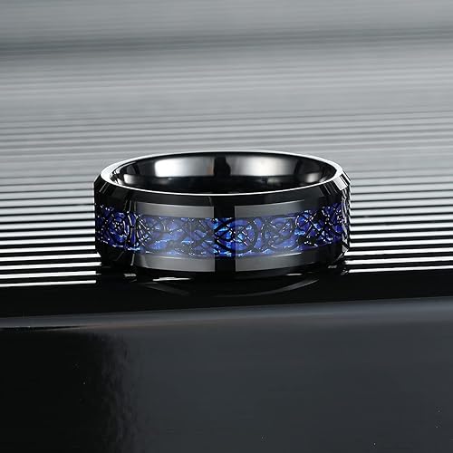 Miniatura 2 de King Will DRAGON - Anillo de carburo de tungsteno para hombre, 0.315 in0.236 in0.197 in, rojoverde, fibra de carbono, negro, dragón celta, ajuste