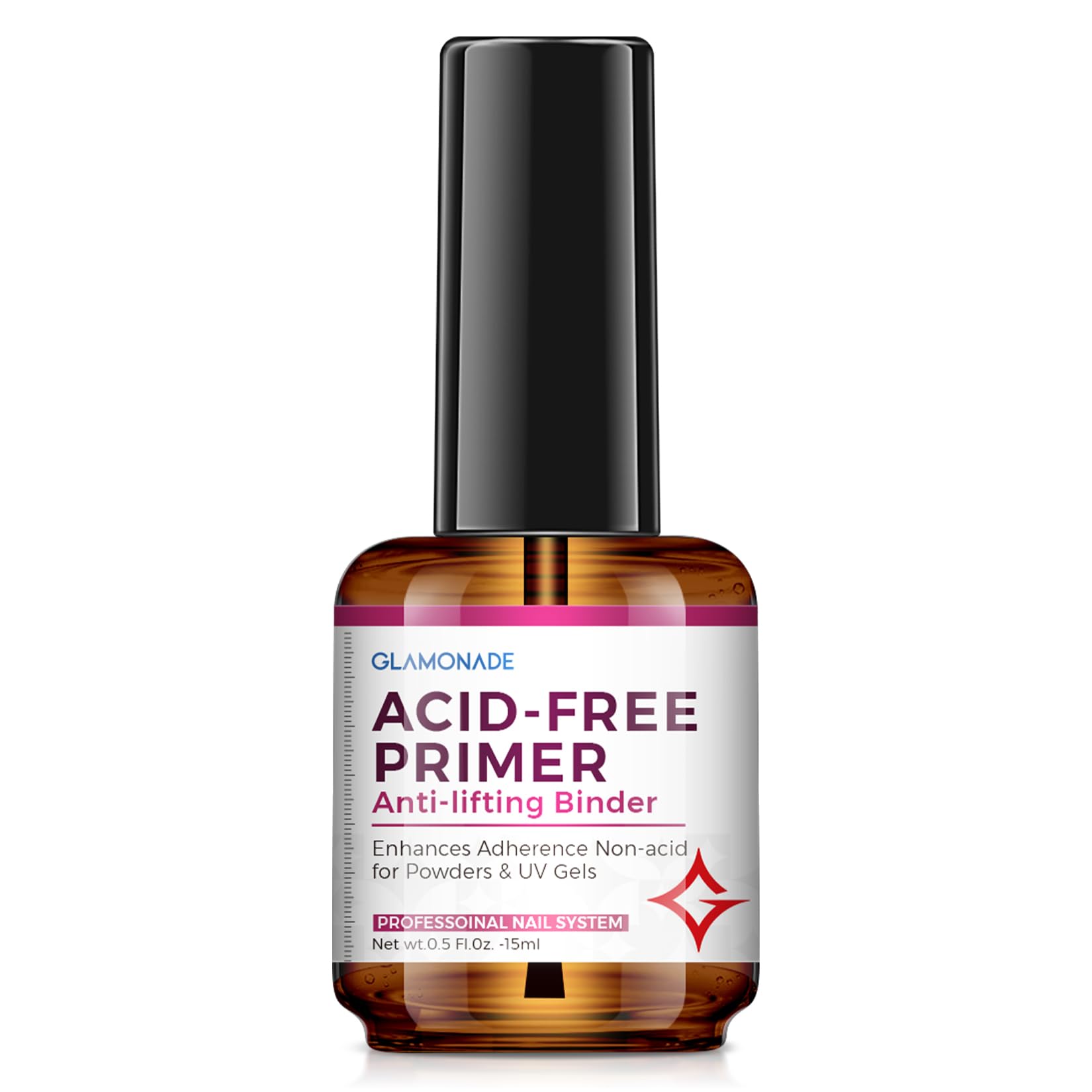 Glamonade Acid Free Nail Primer: No Lift Strong Bond Nails Prep Primer for Acrylic Powder/Gel Polish | 15ml Professional Nail Supplies