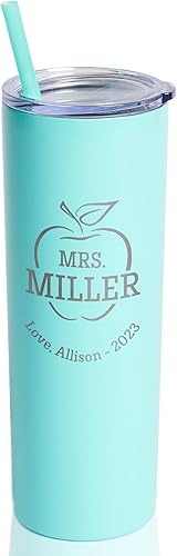 Miniatura 7 de Lifetime Creations Vaso de acero inoxidable grabado personalizado con popote de 20 onzas (menta), regalo para profesor, tutor, instructor,