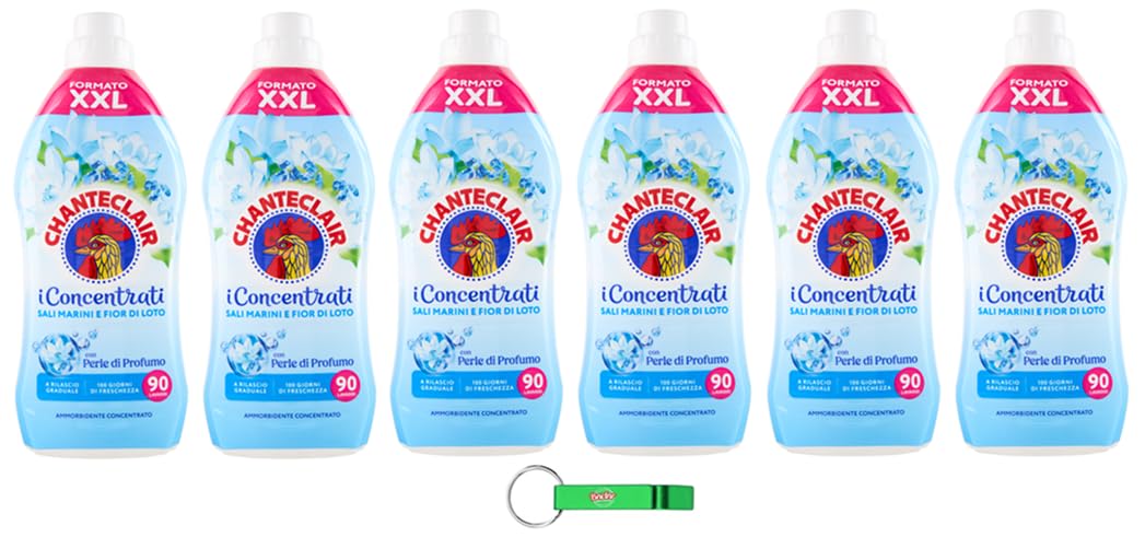 6x Chanteclair I Konzentrat Weichspüler, Meersalz und Lotusblume – 90 Waschgänge, 1800ml + Beni Culinari Kostenloser Schlüsselanhänger