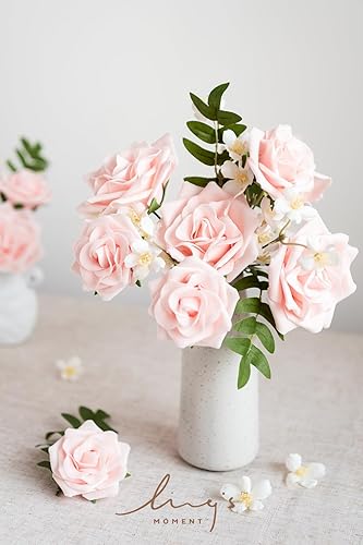 Miniatura 2 de Ling's Moment Flowers Avalanche Rose - 16 flores de durazno de 2.5 pulgadas y 3.5 pulgadas, flores falsas de espuma mixta con tallo