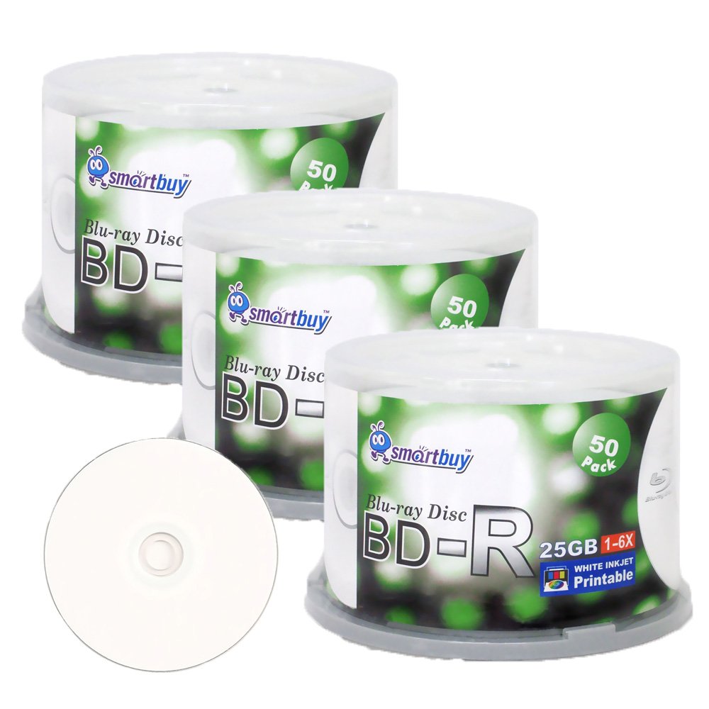Smartbuy 25gb 6X Bd-r Blu-ray White Inkjet Printable Blank Disc (150-Disc)