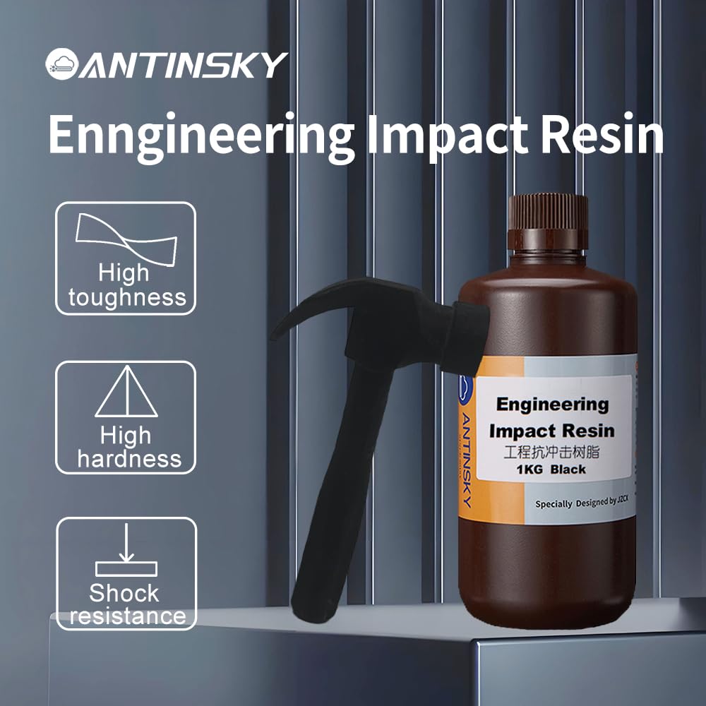 Antinsky Engineering Impact Resin para impresora 3D curado UV a 405nm resistencia al impacto y dureza ultraaltas alta precisión alta resistencia materiales de fábrica de primera calidad negro 1kg