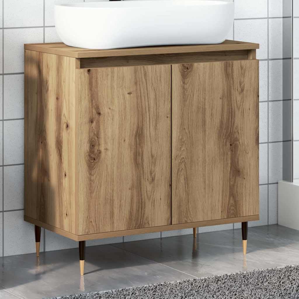 Szafka łazienkowa Artisan dąb 58 x 33 x 60 cm, materiał drewnopochodny z żelaznymi nóżkami, meble łazienkowe zapewniają dużo miejsca do przechowywania, szafka dolna z drzwiami, idealna do