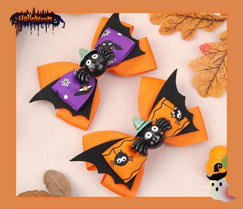 Miniatura 7 de Pinzas para el pelo de murciélago de Halloween con pequeño fantasma, calabaza, araña, decoraciones de dibujos animados de cocodrilo para