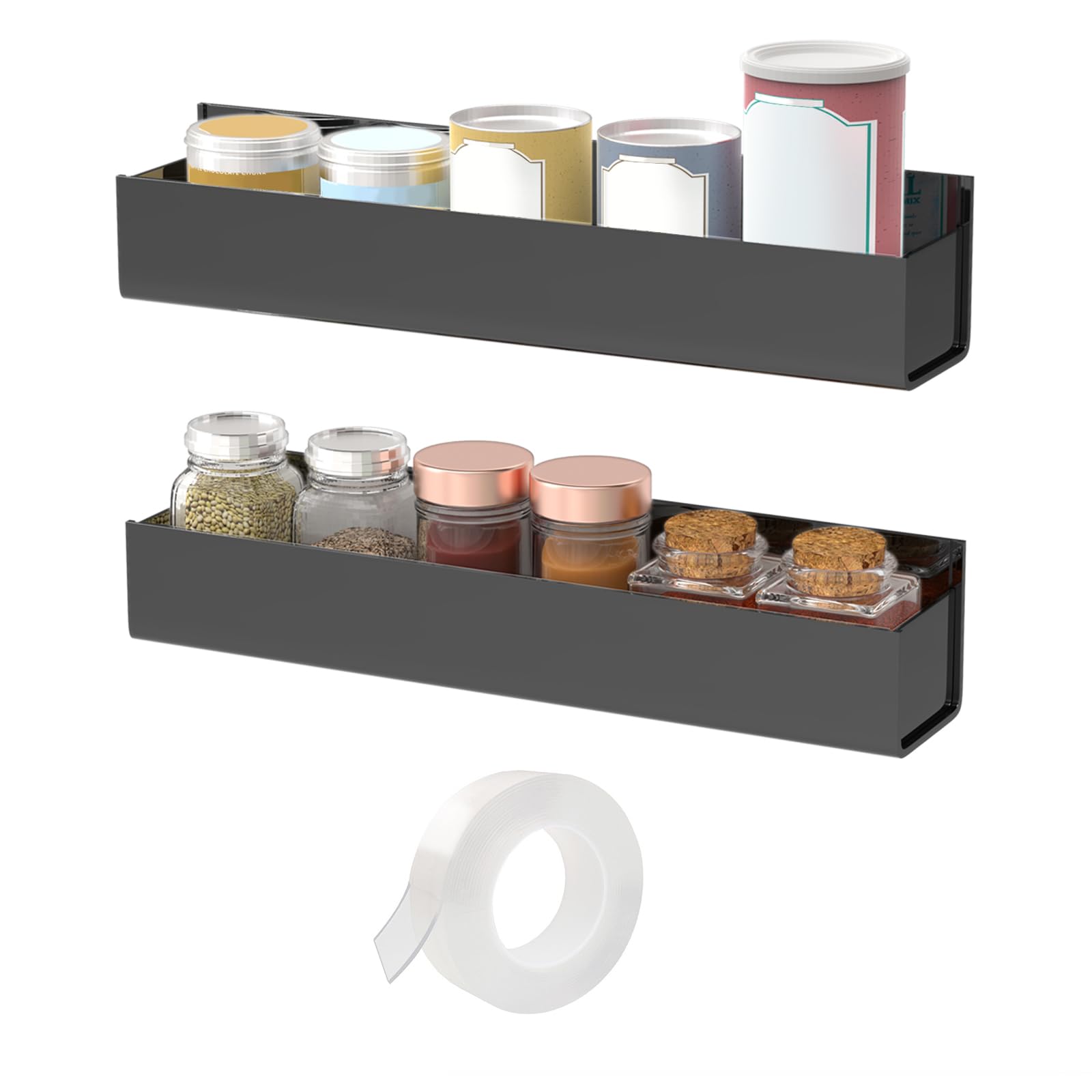 VAEHOLD Estante de especias acrílico adhesivo con cinta nano de doble cara, organizador de montaje en pared, estante de especias d