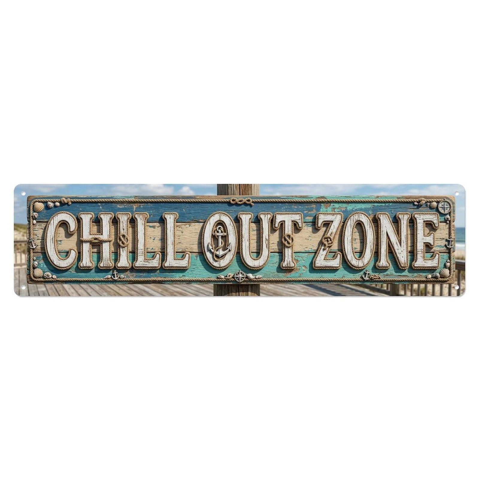 Chill Out Zone Faded Deck Metal Tin Skinny Sign Plaque Wall Decor for Cafe, Club Bar, Office, Home Garden Metal Poster 4x16Inch