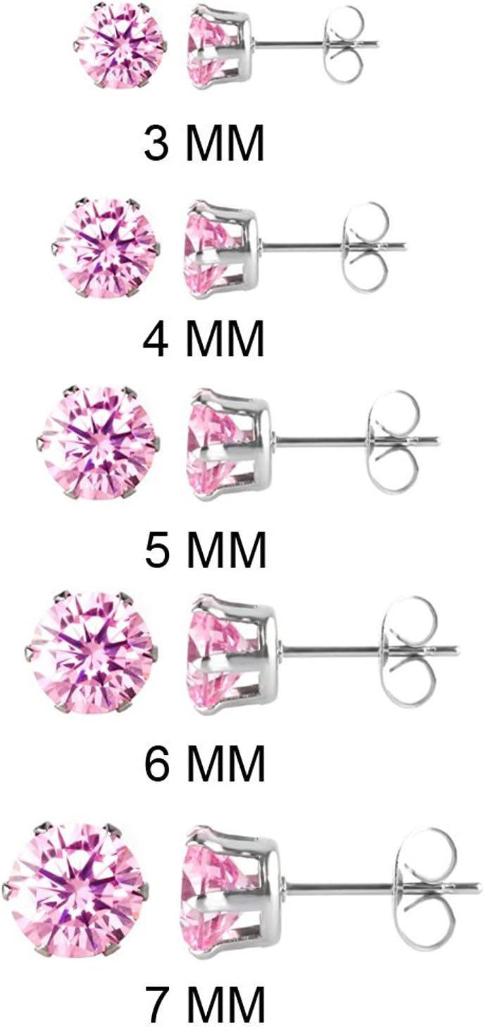 JEWELRIESHOP Earrings for Women Studs Set Stainless Steel CZ Earing Hypoallergenic Multiple Piercing Ear Stud (5 Pairs, 3-7mm Black CZ, Black Post, 6 Prong)