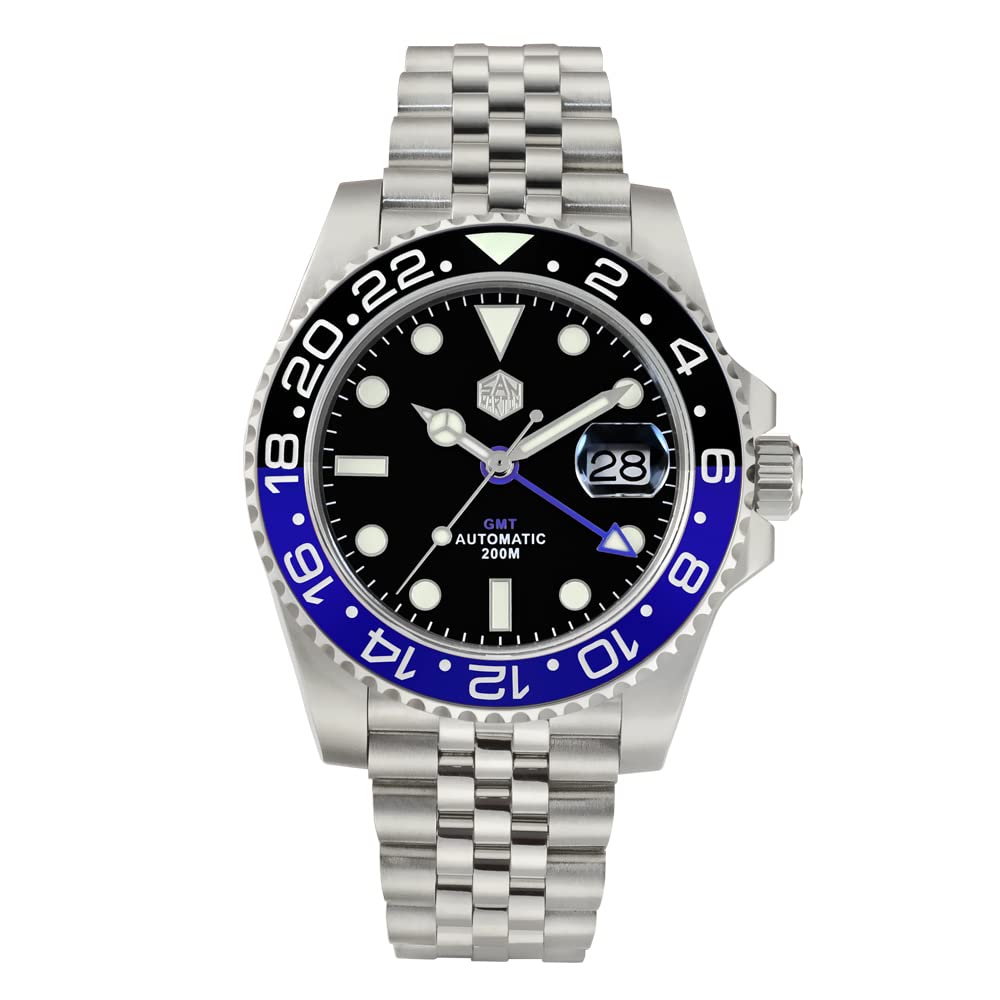 San Martin SN015G GMT Diver męskie automatyczne zegarki mechaniczne 120 kliknięć ceramiczna ramka 20 bar wodoodporny szafirowy szklany luksusowy zegarek na rękę ze stali nierdzewnej, Kolor 2, Nurek mechaniczny