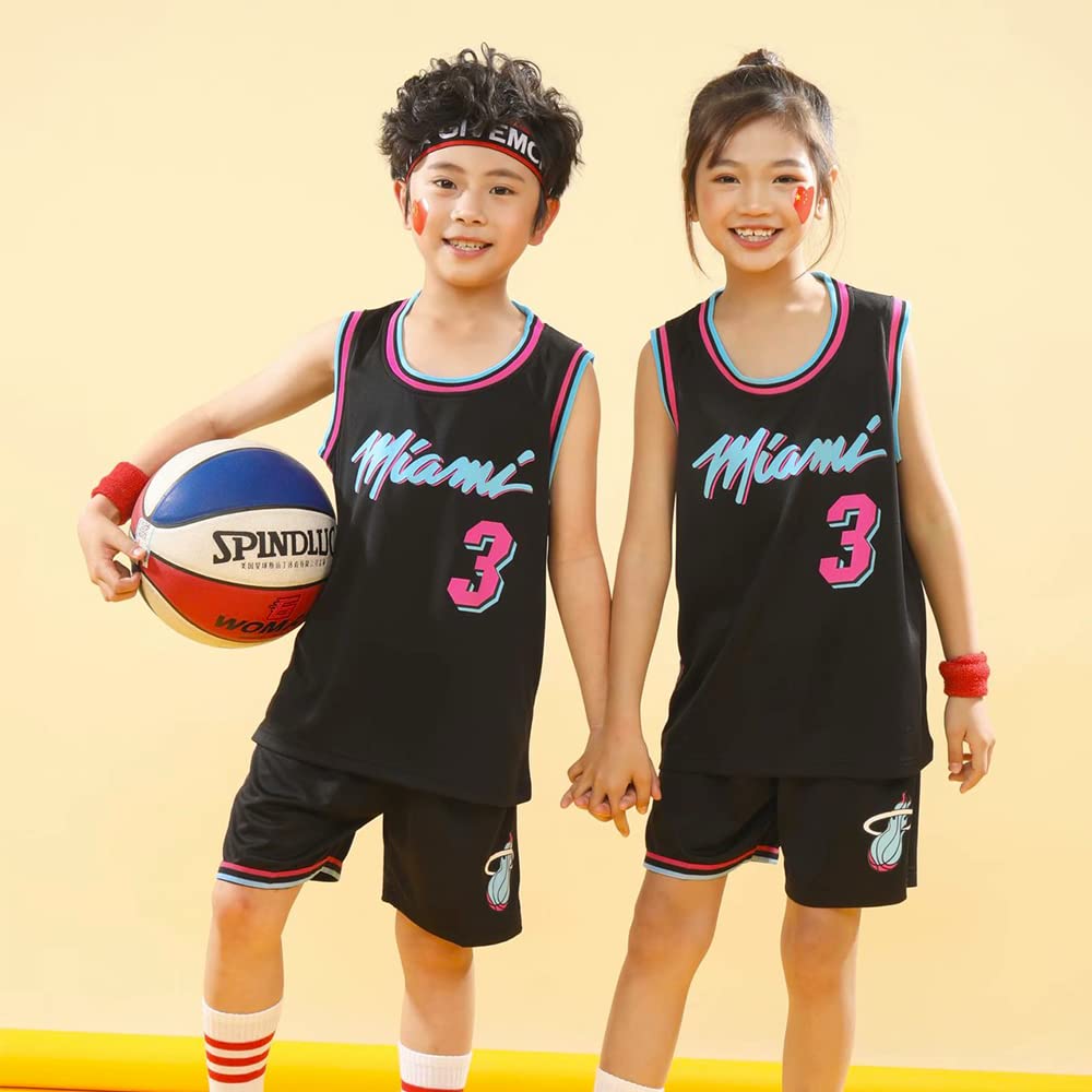 DaceStar 2 Pièces Maillot Basket Enfant, Ensemble Basket Enfant, #3 Maillots Basketball Sans Manches Enfants et Shorts Garçon Fille,Tenue de Basketball Respirant, 4-14 Ans,Noir M