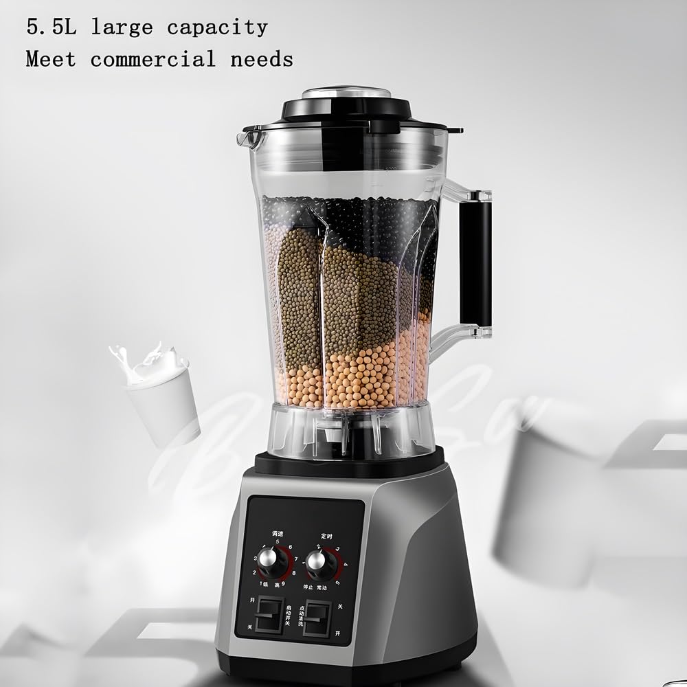 Frullatore commerciale, frullatore di frullato 6L, frullatore professionale ad alta capacità da 2200W con timer, coltello in acciaio a 8 leme, 9 velocità regolabile, tazza spessa, coperchio con chiusu