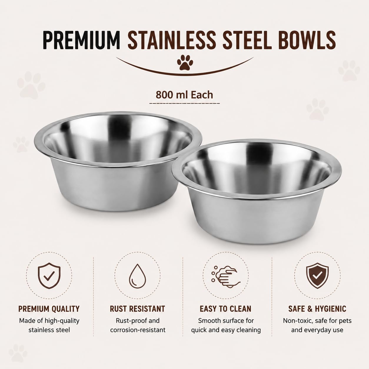 PAWPOURRI Curved Elevated Dog Diner Set with 800ml Stainless Steel Double Bowls & Iron Stand β Raised Pet Feeder for Small Dogs, Puppies & Cats, Food & Water Bowl Set - 13.4 x 6.7 x 4 Inch 3