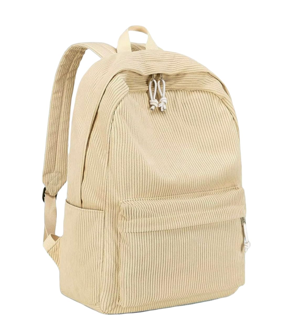 School & College Backpack for Teens Large 25L Corduroy Bookbag Lightweight Laptop Bag for Girls Women Casual School & College Backpack Cream Beige Color