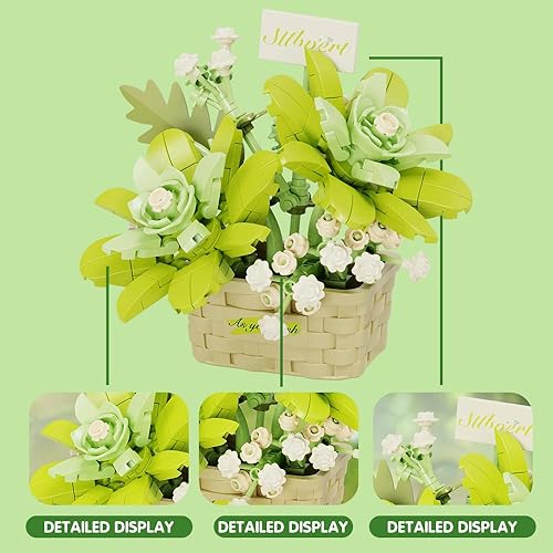 Miniatura 5 de HEGOAI Juego de construcción de flores de lirio, bonita cesta pequeña para plantas bonsái, colección de plantas pequeñas para decoración de