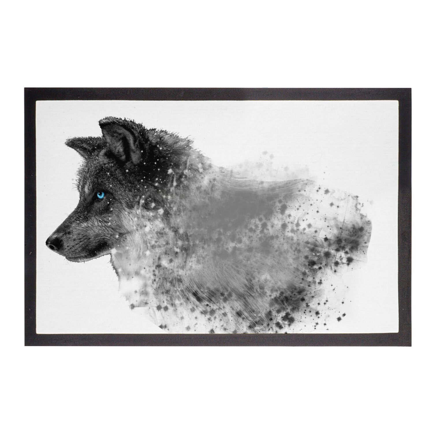 Paillasson loup yeux bleus grand tapis entrée peinture animaux sauvages 75x50