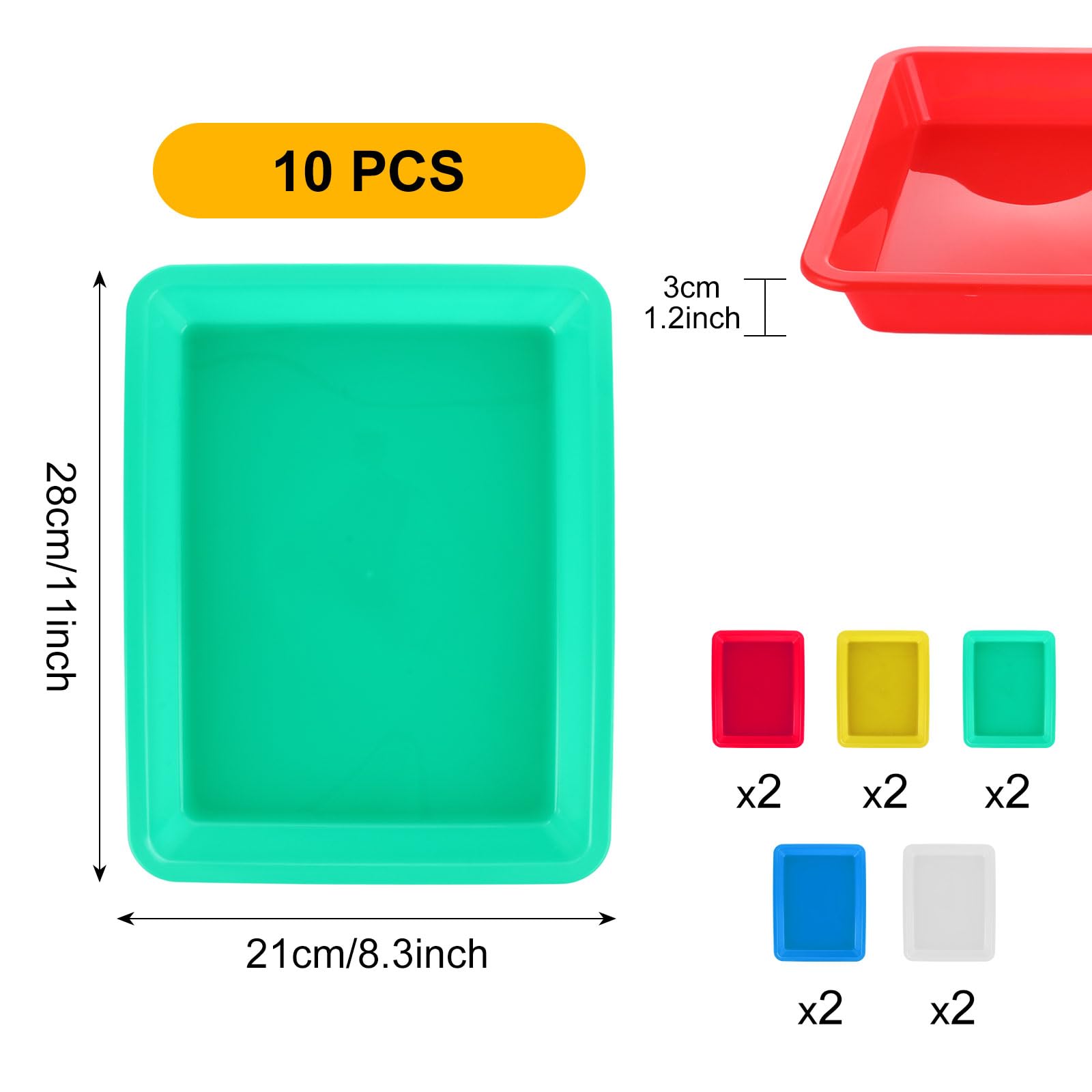 ASelected 10 Pcs Plastic Trays Plastic Art Trays,28 X 21 X 3Cm Plastic Activity Trays 5 Colors Play Trays for School Home - Image 2