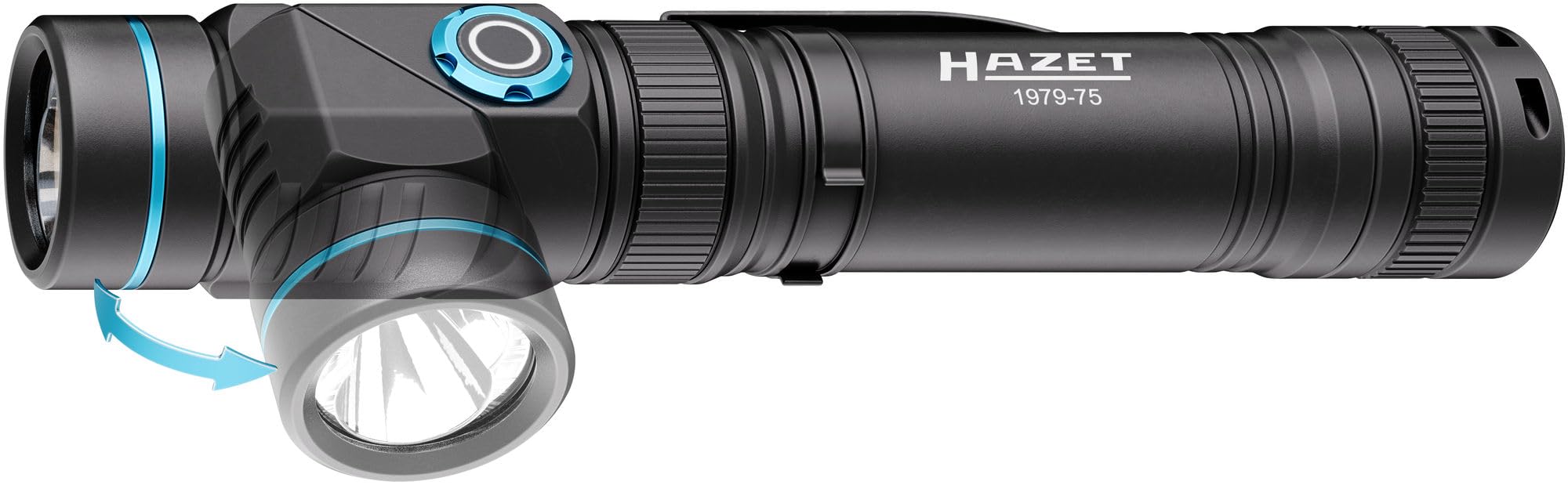 HAZET Torcia UV LED 1979-75, 800 lumen, 3 modalità incl. luce UV, testa orientabile, batteria 2600 mAh, USB-C, magnete, IP44, 146 mm, raggio d'azione fino a 150 m".