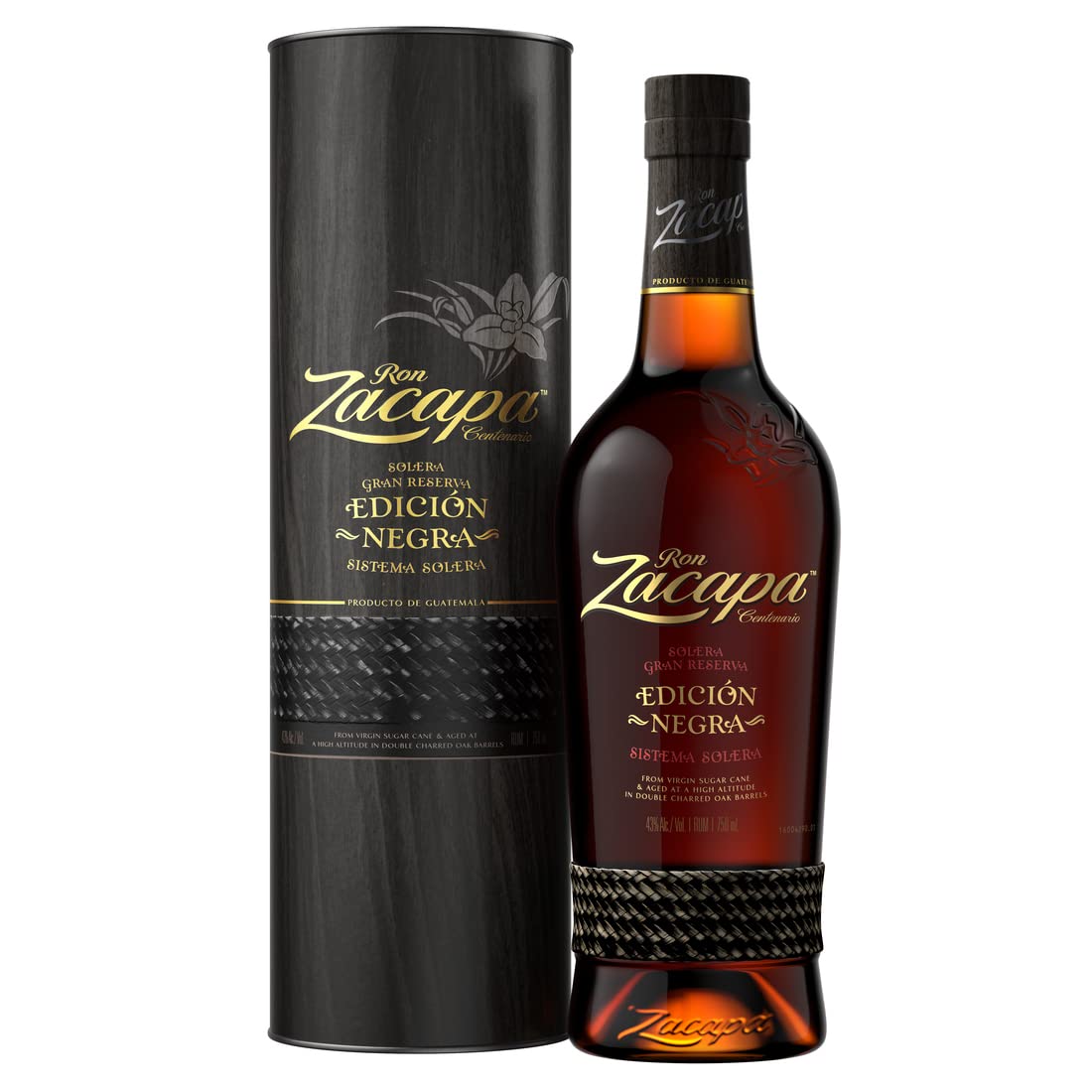 Zacapa Ron Edición Negra, Premium-Rum, Rum, Geschenkidee zu Ostern, intensive Aromen von Schokolade und getrockneten Früchten, 43% Vol., 700 ml Einzelflasche