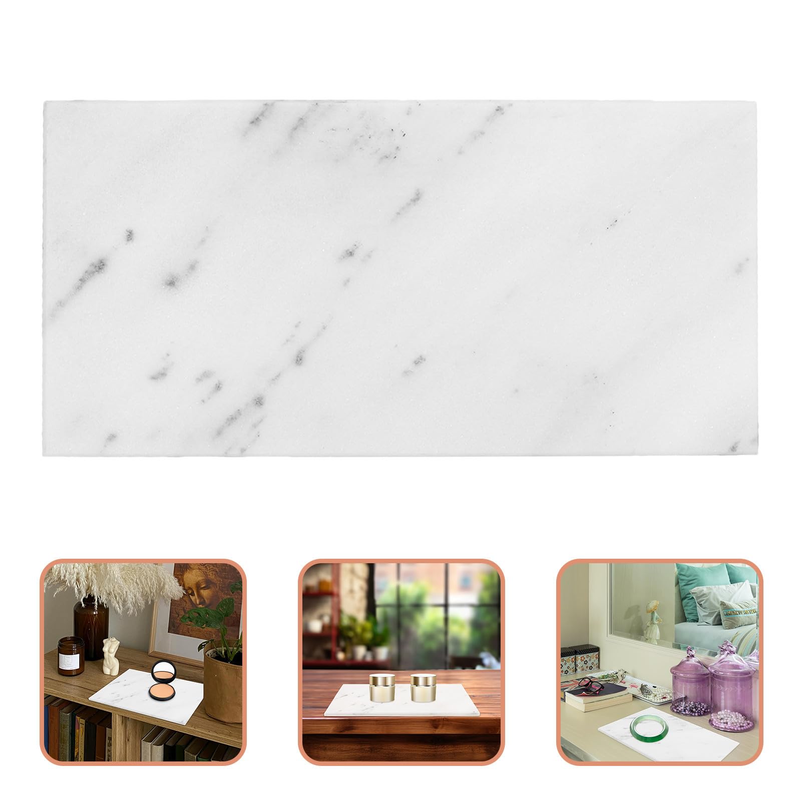 Bandeja para Encimera de Cocina y Baño, Mármol Blanco Rectangular