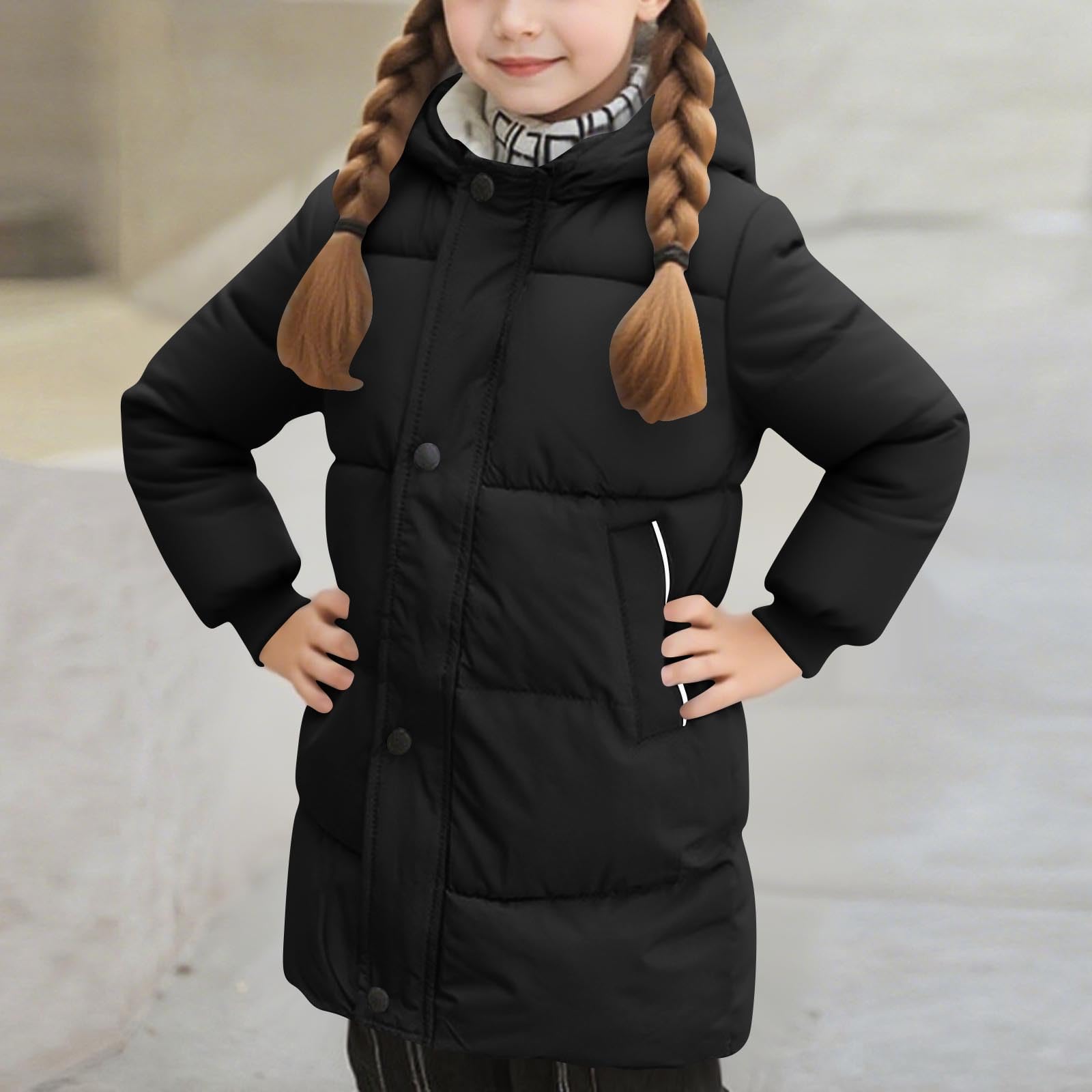 Abrigo de Invierno Acolchado para Niñas y Niños con Capucha Grueso Cálido Chaquetas Largo de Plumas Color Sólido Cortavientos Manga Larga Parka Resistente Al Viento Caliente Plumifero 2-11 Años