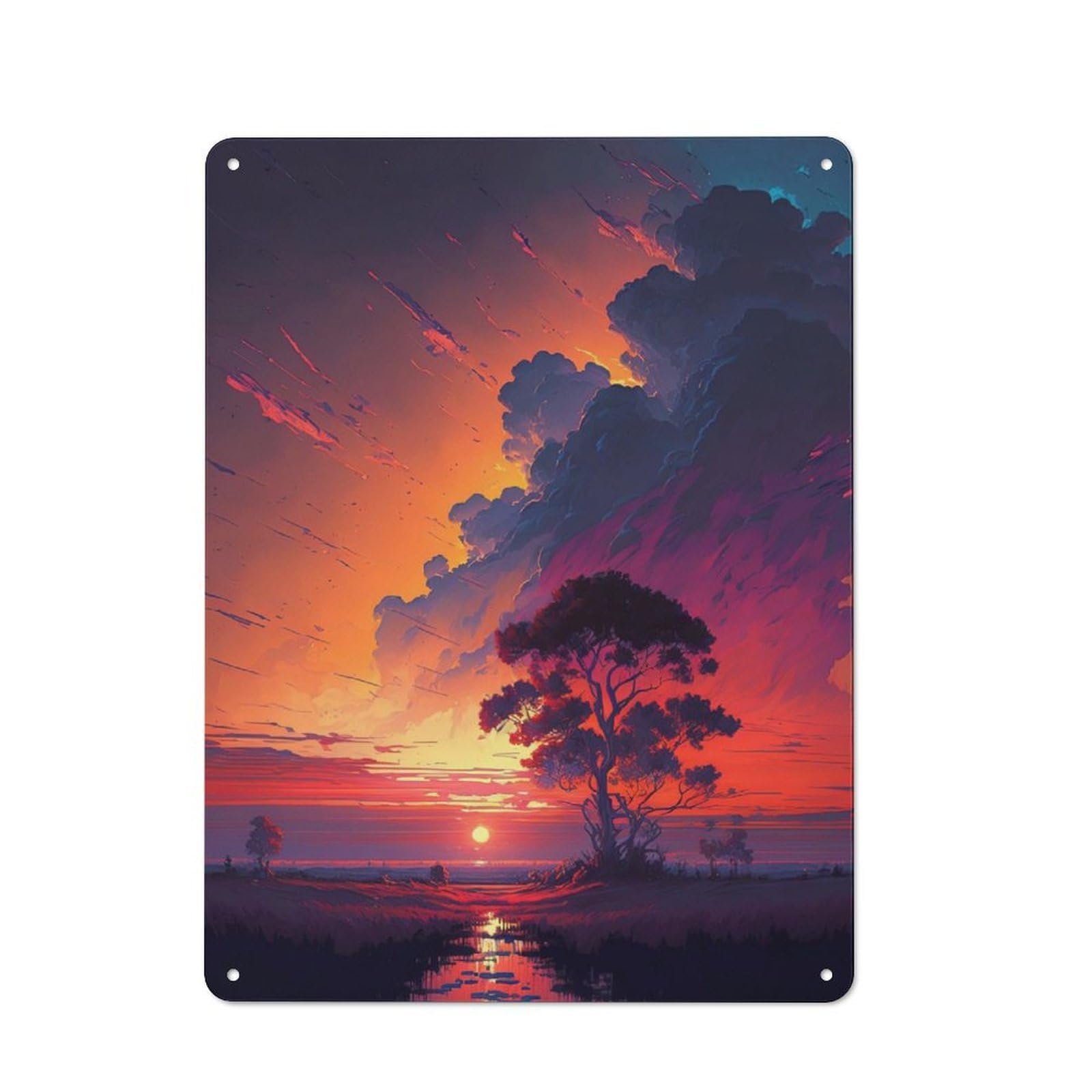 Junmoney Tree By The River Sunset Classic Metal Gift Sign 40X30cm, Small Space Decor For Home, Shop, Pub Or Studio Wall