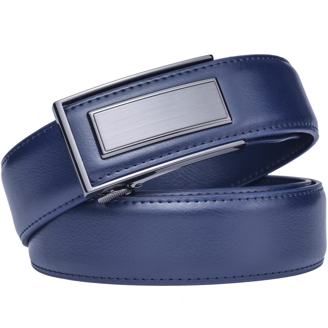 Men’s Belt Beltox Ratchet Dress Leather Buckle Belt Black Brown Blue 1 3/8” Gift Box(Blue Belt with Black Buckle,32-36 inch waist)