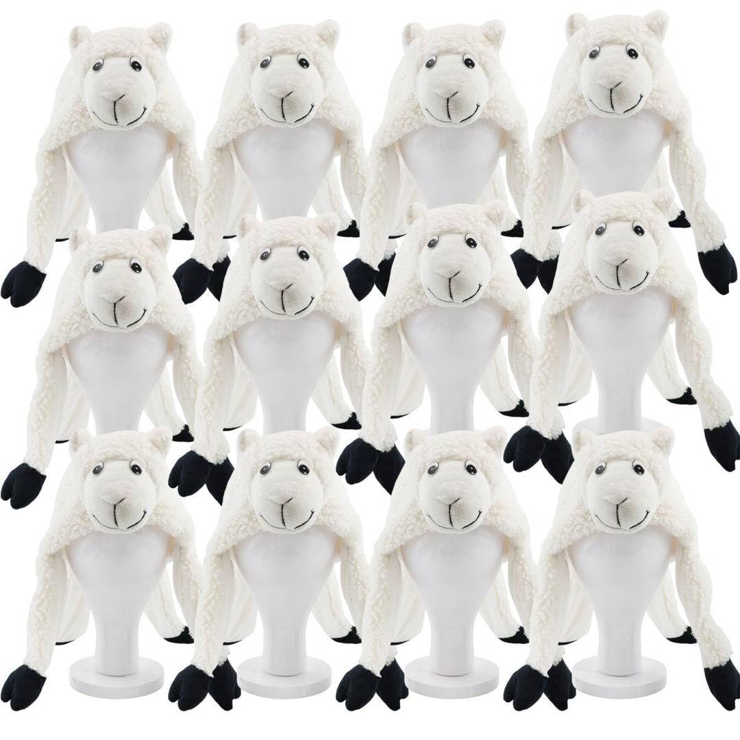 LOVETRENDS Welsh Sheep Hat Adults Pack of 12 - Fluffy White Ram Novelty Cap Bulk Set - Unisex Wales Rugby Football Fan Supporter Six Nations Cymru St Davids Day Costume Accessory Wholesale