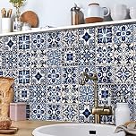 Ntrniva Tile Stickers 10x10cm (24pcs) - Blue Mandala Moroccan Style Peel and Stick Wall Tiles for Kitchen Splashback, Bathroom & Fireplace - Waterproof Self Adhesive Vinyl Transfers (4x4 Inch)