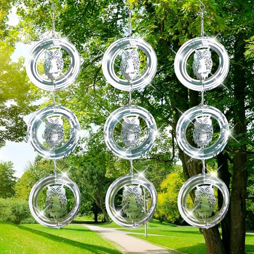 Bird Scare Discs Set, Highly Reflective Bird Reflectors Wind Spinner, Extra Sparkly Owl Wind Spinner Bird Devices to Scare Birds Away from Yards Outdoor Garden Decor, 3 Pcs
