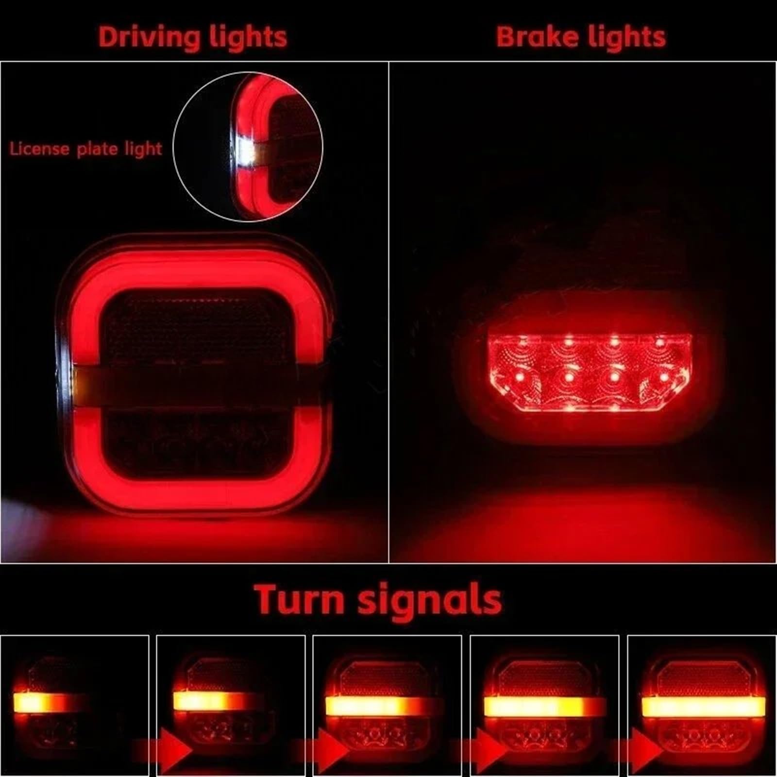 Set Iluminación Trasera Lámpara Trasera Led Para Remolque, Señal Giro Fluido Freno Cuadrado 4 Pulgadas, Luz Intermitente Placa Matrícula, 12V, 24V, Camioneta, Camioneta, 4x4, Piloto Posterior