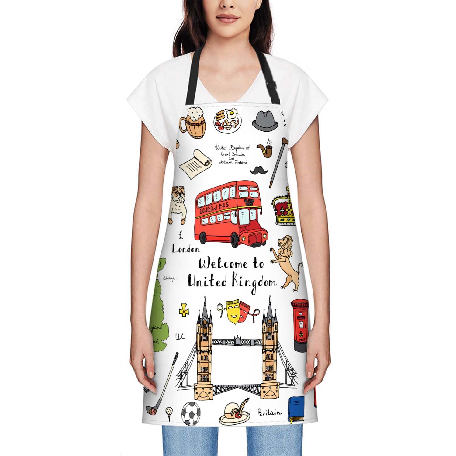 Smooffly London Elements British Symbols Apron Adjustable Apron Cooking Kitchen Chef Women Men Aprons for Home Kitchen Restaurant - Image 2